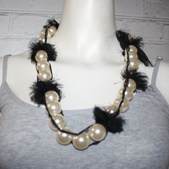 🖤 Black Lace & Chunky Pearl Necklace · 28" · Gothic Romance 🌙 - Picture 1 of 4